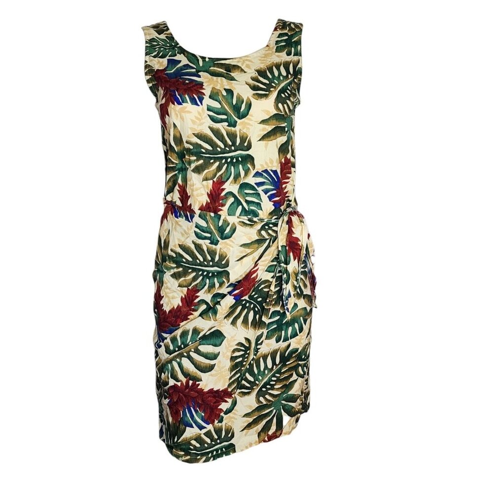 HILO HATTIE Red Green Floral Sleeveless Wrap Style Dress Womens Size S Small‎